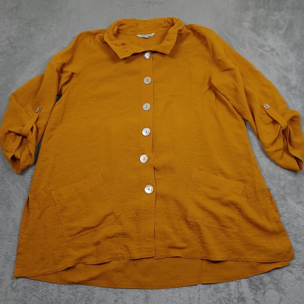 John Mark Top‎ Womens Large Orange Buttons Preppy 3/4 Sleeve Pockets